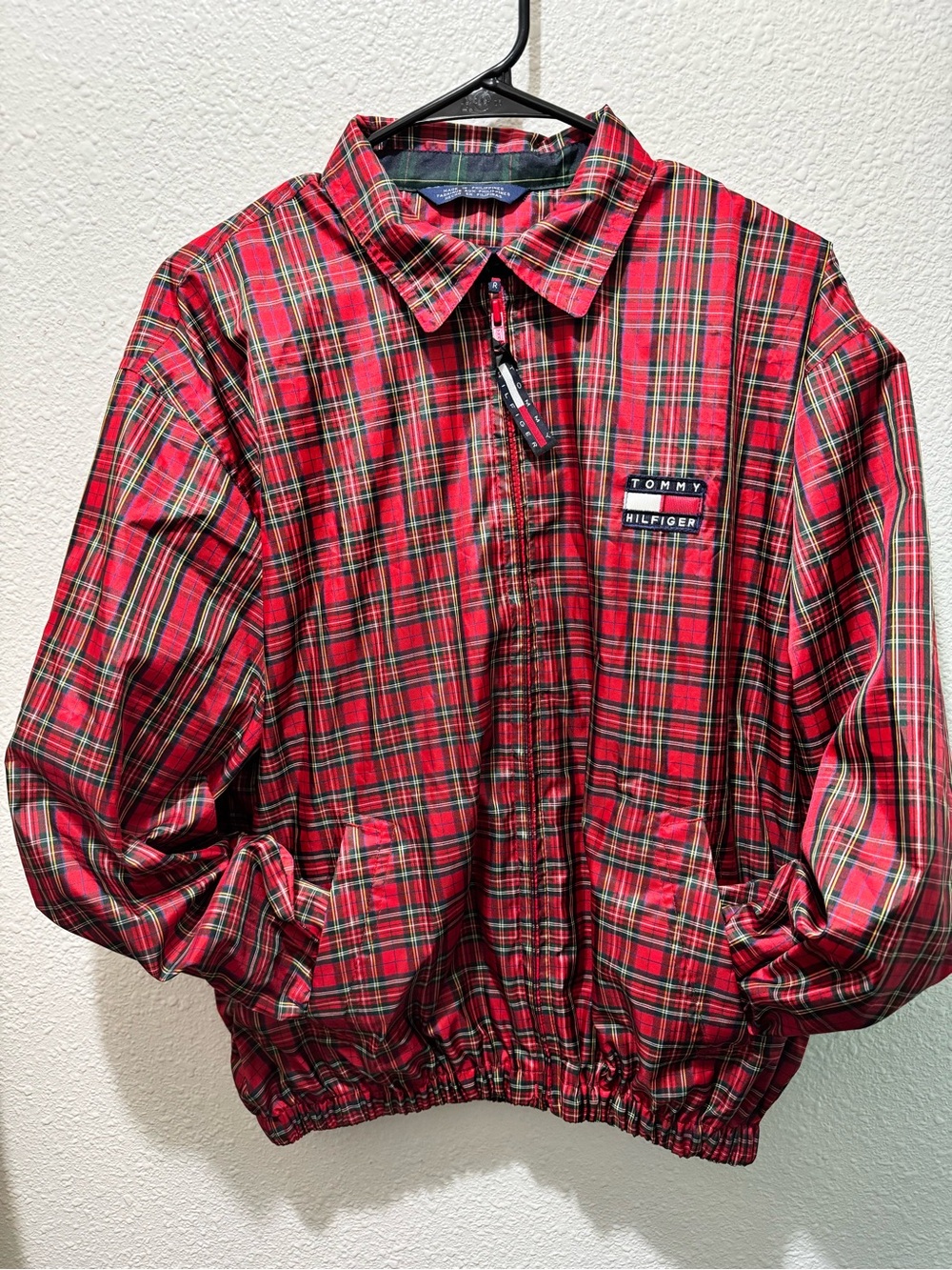 Tommy Hilfiger Red Plaid Zip-Front Windbreaker Jacket